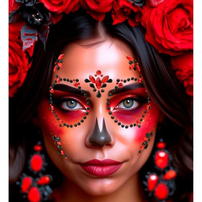 "SELBSTKLEBENDE GLITZERSTEINE FÜR DAS GESICHT DIA DE LOS MUERTOS ROT & SCHWARZ" – Detailansicht