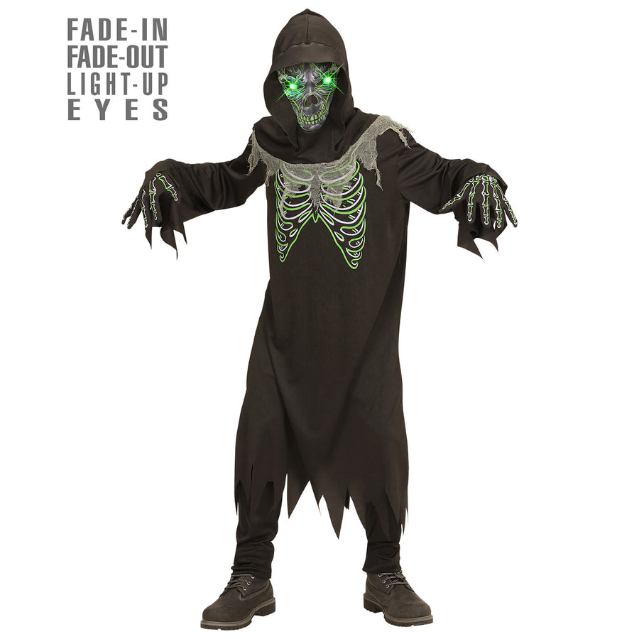 "SENSEMANN" (Robe, Handschuhe, Maske mit Kapuze und leuchtenden Augen- fade-in-fade-out Effekt) – Vorderansicht