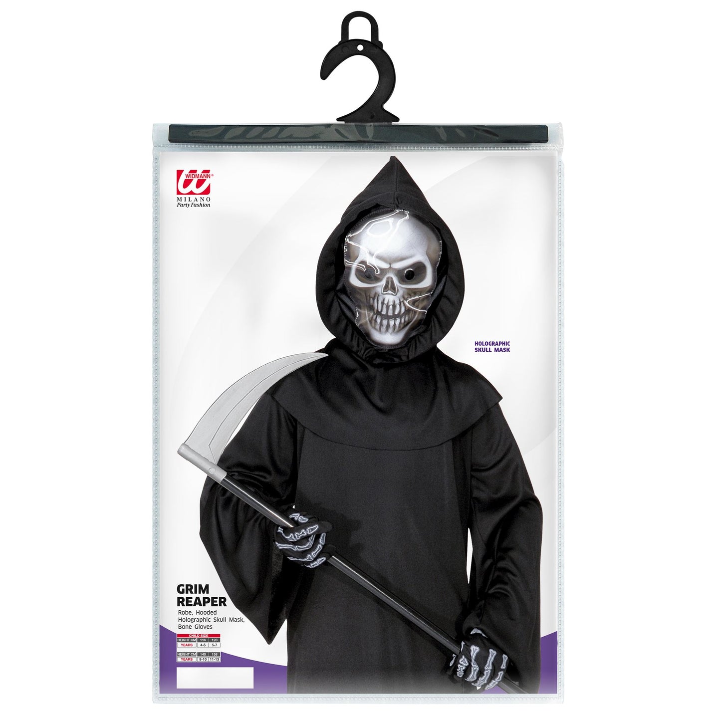 "SENSEMANN" (Robe, holografische Totenkopfmaske mit Kapuze. Knochenhandschuhe) – Ansicht 4