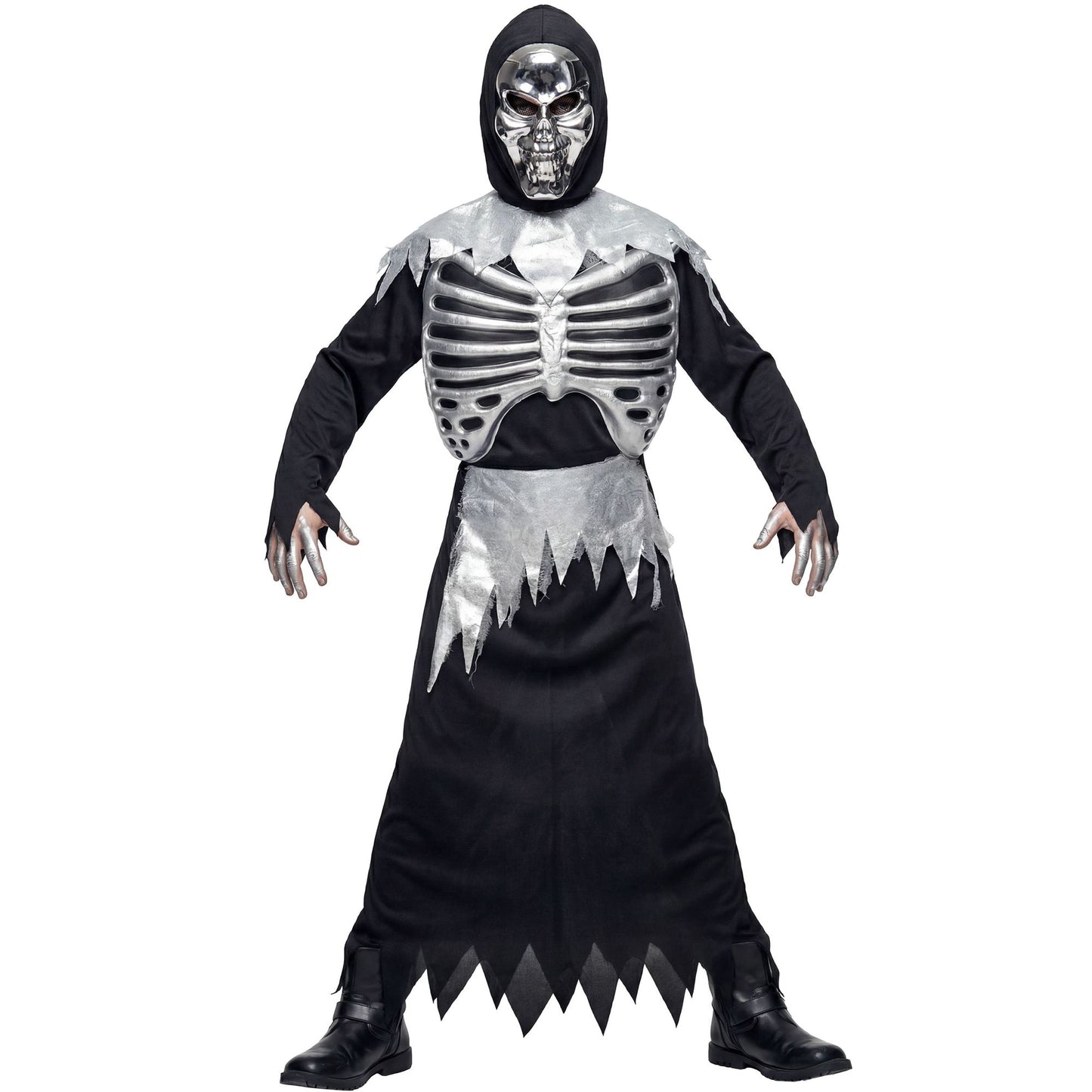 "SENSEMANN" (Robe mit Rippenaufdruck, Gürtel, Maske mit Kapuze) – Vorderansicht