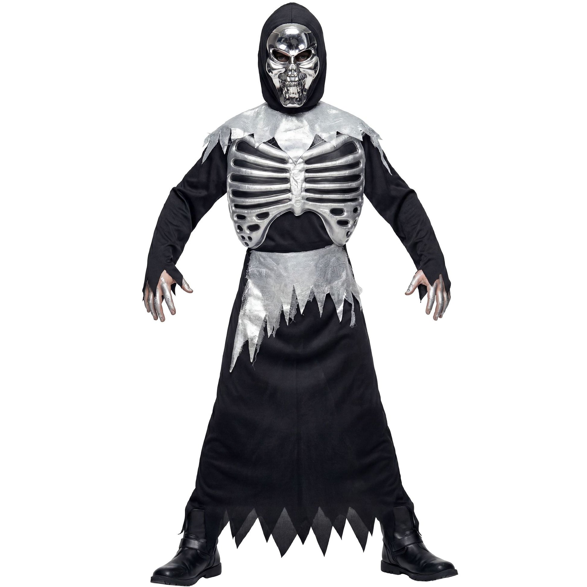 "SENSEMANN" (Robe mit Rippenaufdruck, Gürtel, Maske mit Kapuze) – Vorderansicht