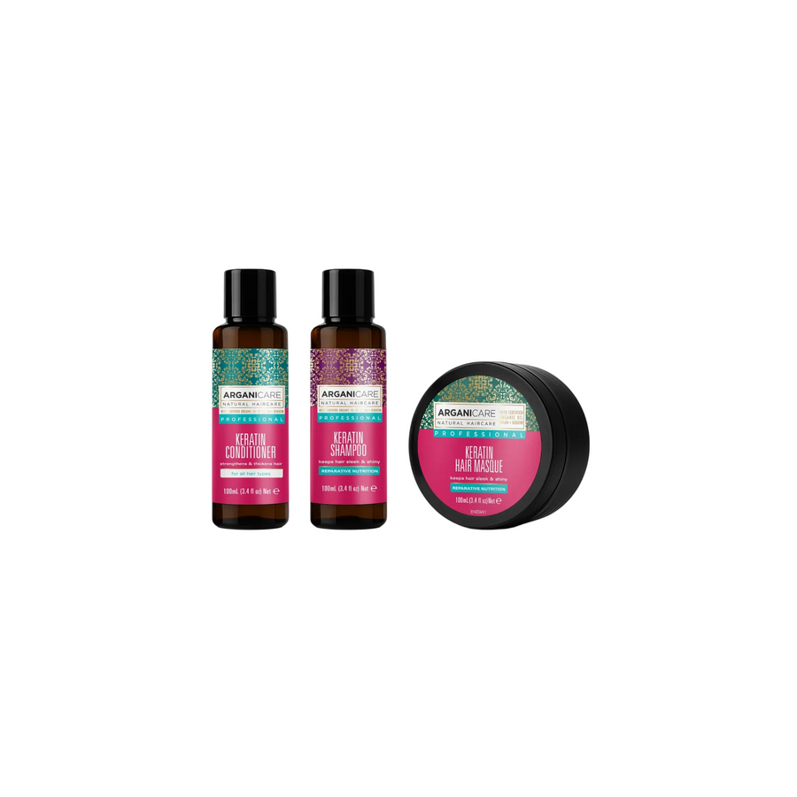 Arganicare Keratin Haarpflege-Set mit Shampoo Conditioner und Haarmaske 3 x 100 ml