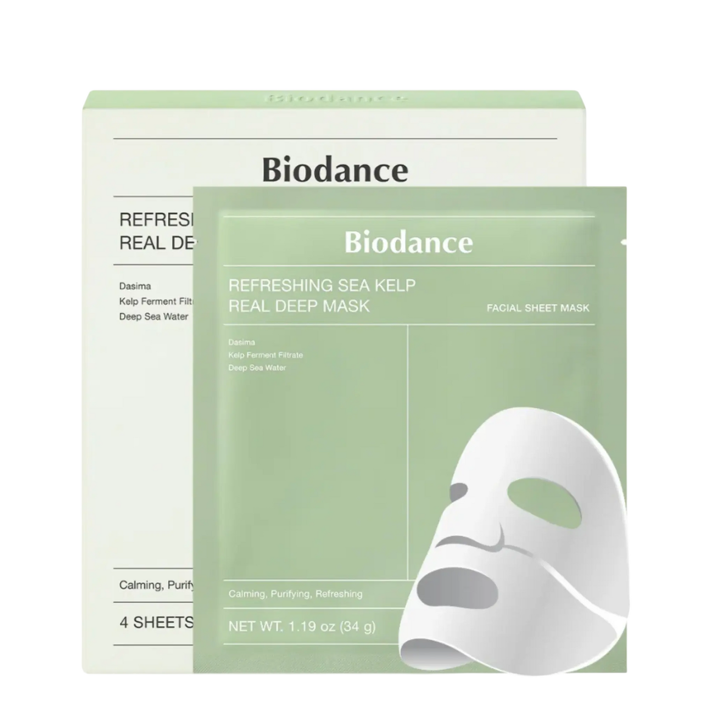 Biodance Setzen, Biodance, Refreshing Sea Kelp, Reinigung, Gesichtsmaske, Für das Gesicht, 4 stk, 34 g Regular