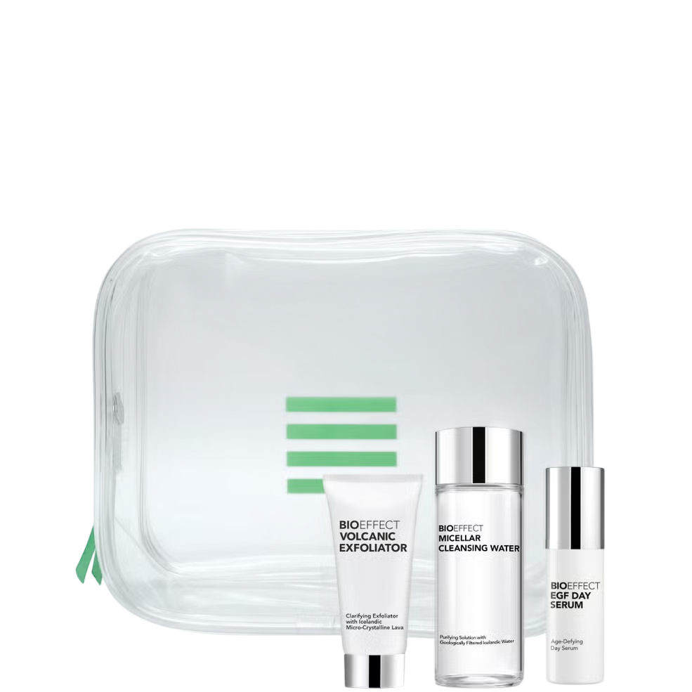 Set Bioeffect: EGF, Age-Defying, Serum, 15 ml + EGF, Cleansing, Micellar Water, For Dry To Sensitive Skin, 15 ml + Volcanic Exfoliator, Exfoliating Gel, 10 ml