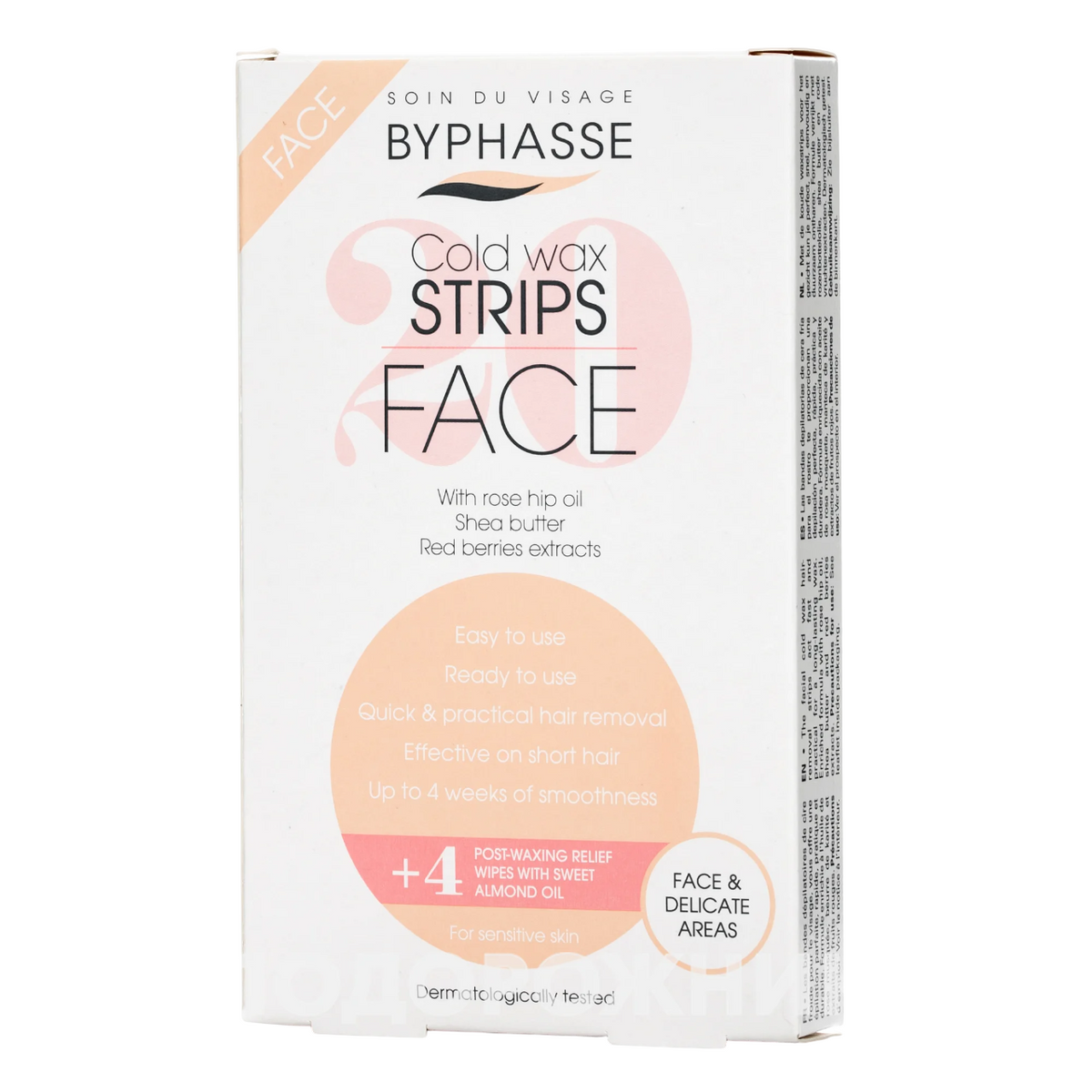 Byphasse Cold Wax Haarentfernungswachsstreifen mit Sheabutter für das Gesicht, 24 Stück