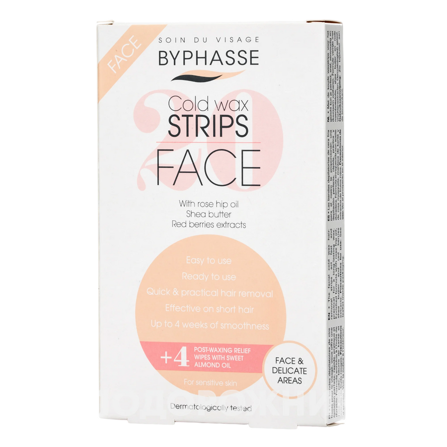 Byphasse Cold Wax Haarentfernungswachsstreifen für das Gesicht mit Sheabutter, 24 Stück