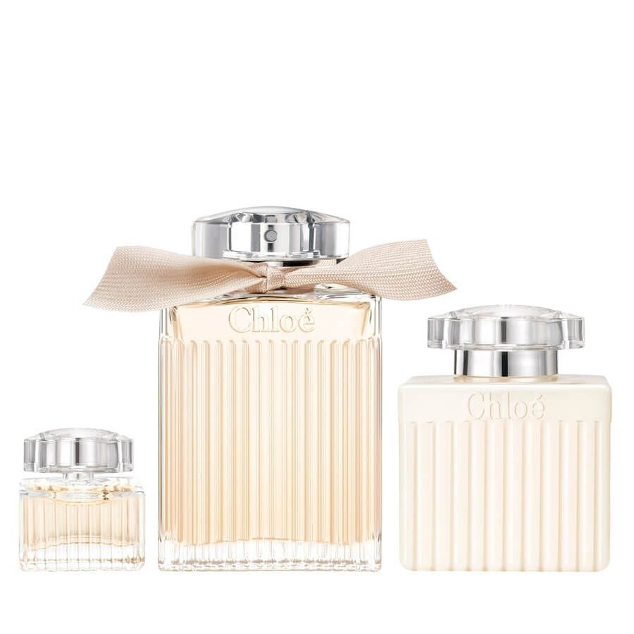 Chloe Chloé Eau de Parfum Geschenkset mit 100 ml Parfum, 5 ml Miniatur und 100 ml Bodylotion