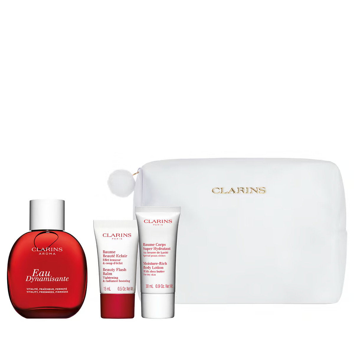 Clarins Hautpflegeset Set Clarins: Eau Dynamisante, Scented Spray, Unisex, 100 ml + Beauty Flash Balm, Brightening, Balm, For