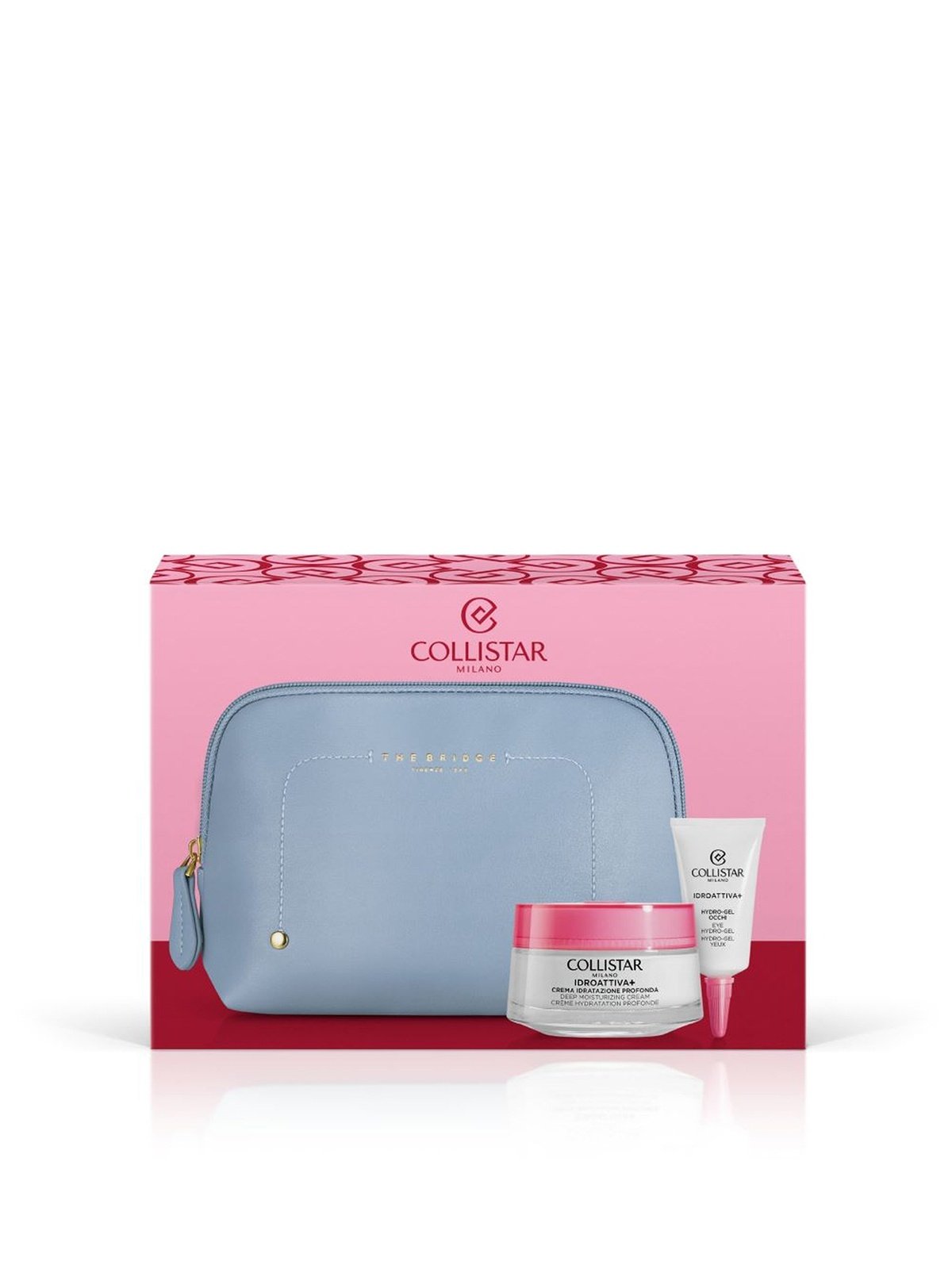 Set Collistar: Idro-Attiva+, Deep Moisturizing, Gel Cream, Face, 50 ml + Idro-Attiva+, Hydrating, Day, Eye Gel, 15 ml + The Bridge, GWP Textile Pouch, Blue
