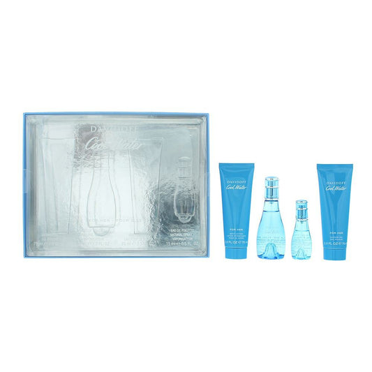 Davidoff Cool Water Set für Damen – Body Lotion 75 ml, Eau de Toilette 50 ml & 15 ml, Duschgel 75 ml