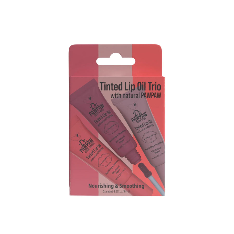 Dr. PawPaw Lippenöl-Set mit drei getönten Lip Oils Coral Crush Berry Kiss Nude Pout