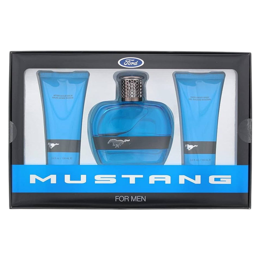 Ford Mustang Blue Geschenkset für Herren mit Eau de Toilette After-Shave-Balm und Body Wash 3 x 100 ml