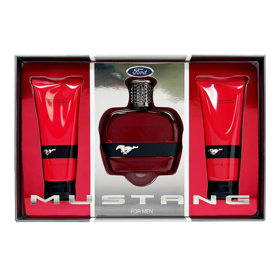 Ford Mustang Red Geschenkset für Herren mit Eau de Toilette After-Shave-Balsam und Duschgel