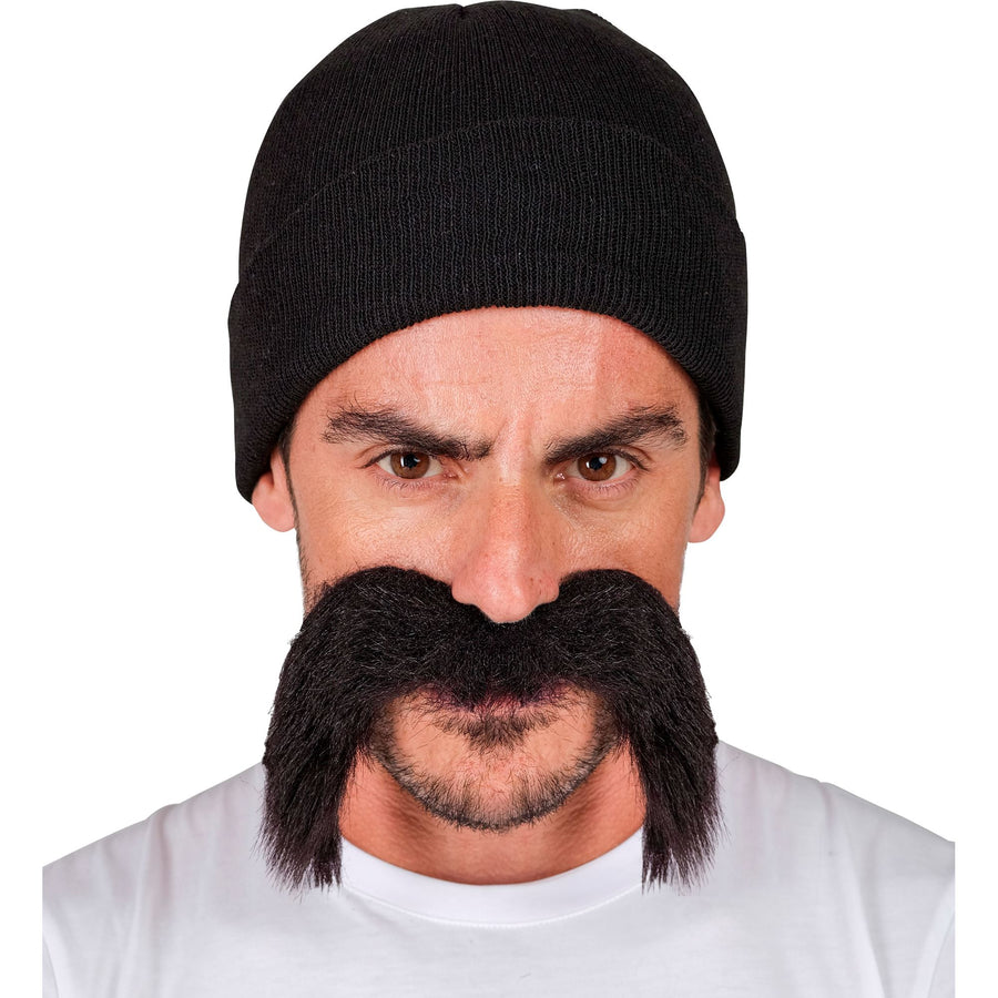 Widmann Kostüm Set Häftling Biker Mütze schwarz mit Schnurrbart – Produktansicht