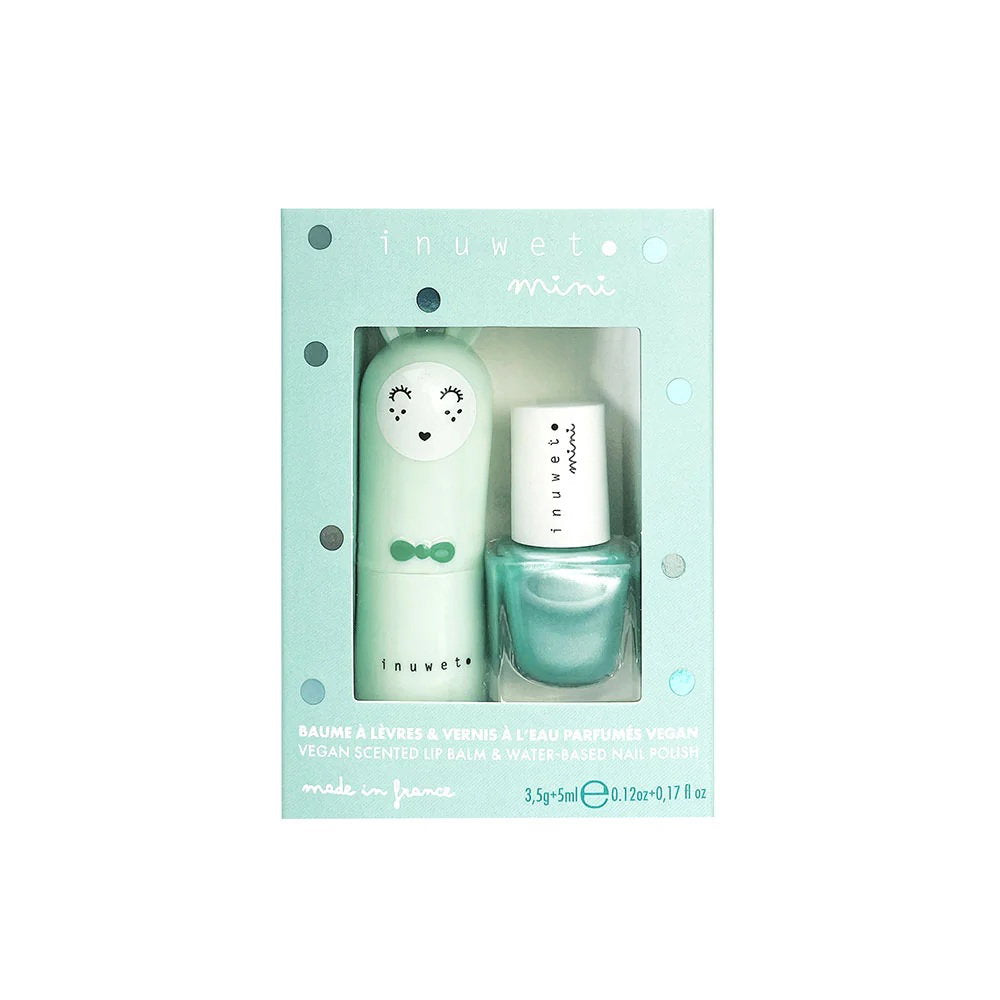 Set Inuwet: Inuwet, Nail Polish, Turquoise Is A Siren, 5 ml *Miniature + Bunny Fruity, Hydrating & Conditioning, Lip Balm, 3.5 g