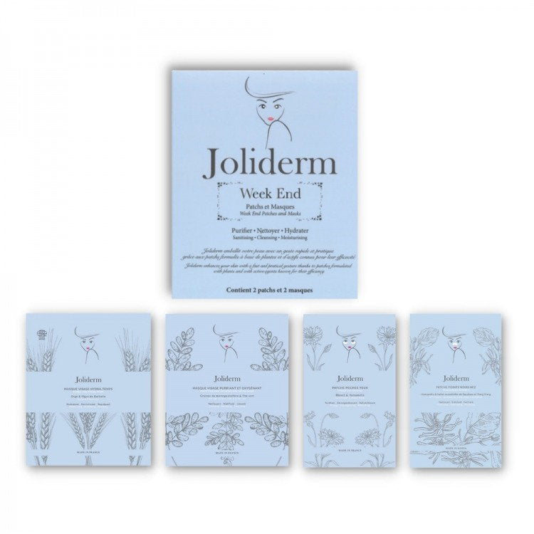Week End Set Joliderm: Joliderm, Coconut Water, Hydrating, Sheet Mask, For Face + Joliderm, Contouring, Under-Eye Mask Patch + Joliderm, Green Tea, Oxygenating & Purifying, Sheet Mask, For Face + Joliderm, Anti-Blackheads, Local Treatment Patch,