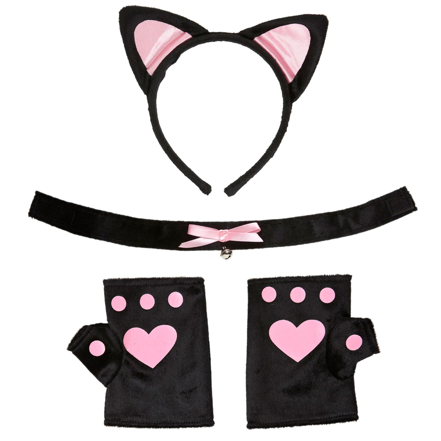 "SET KATZE" rosa (Ohren, Halskette, Handschuhe) – Vorderansicht