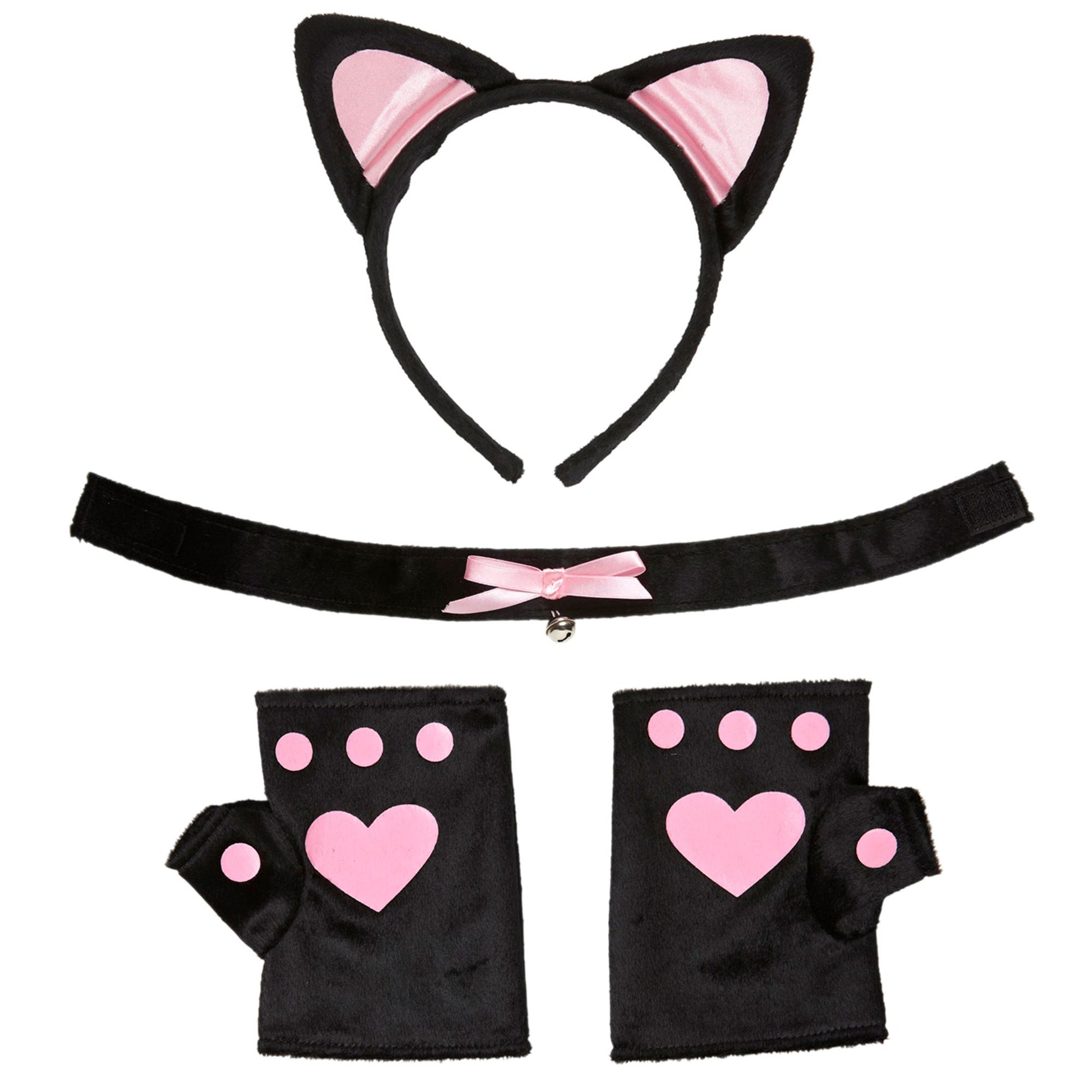 "SET KATZE" rosa (Ohren, Halskette, Handschuhe) – Vorderansicht