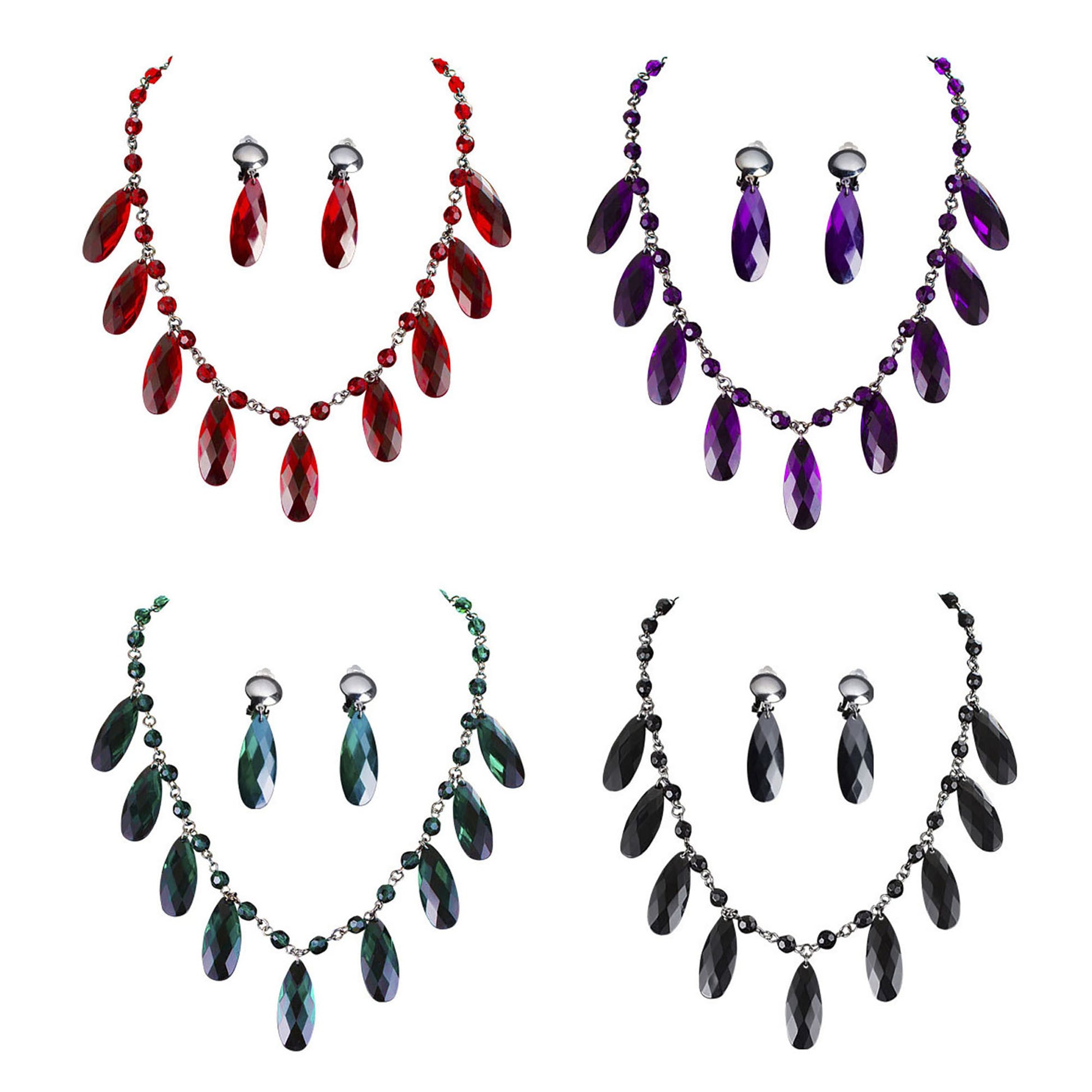 "SET KETTE UND GOTISCHE OHRRINGE" in 4 Farben sort. (6 rot, 2 schwarz, 2 lila, 2 grün) – Detailansicht
