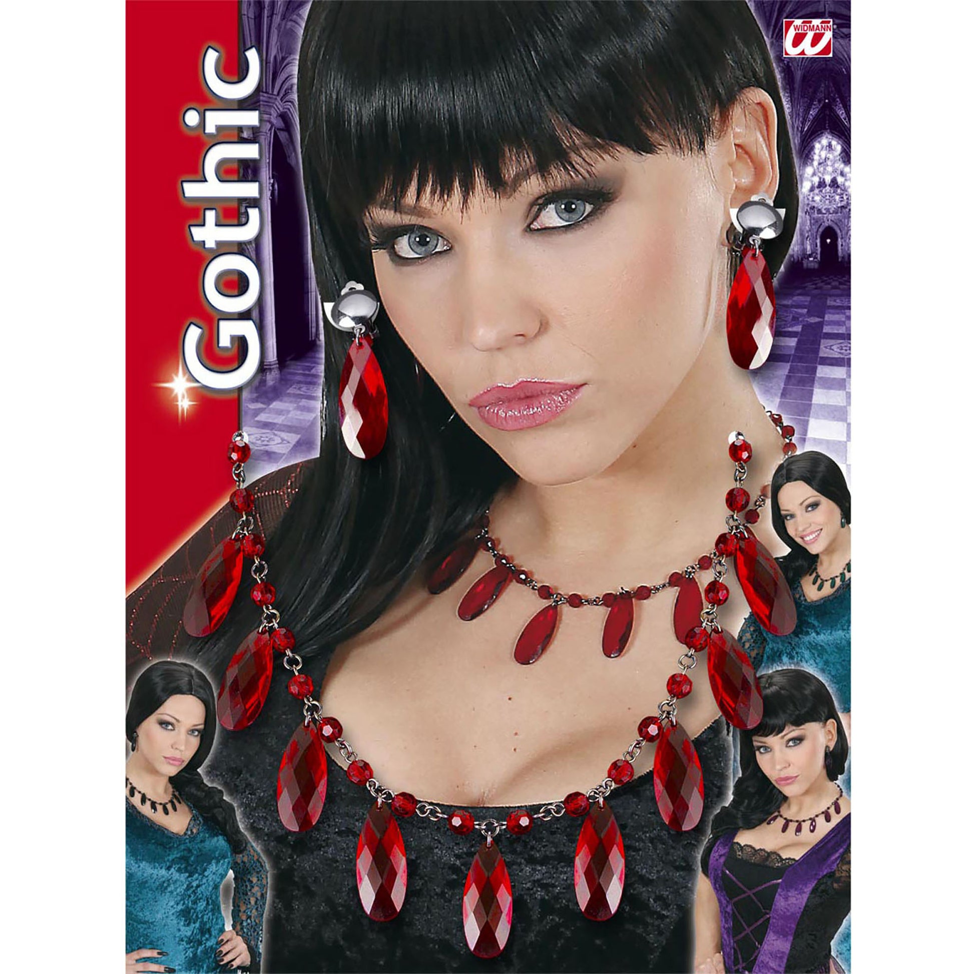 "SET KETTE UND GOTISCHE OHRRINGE" in 4 Farben sort. (6 rot, 2 schwarz, 2 lila, 2 grün) – Ansicht 3