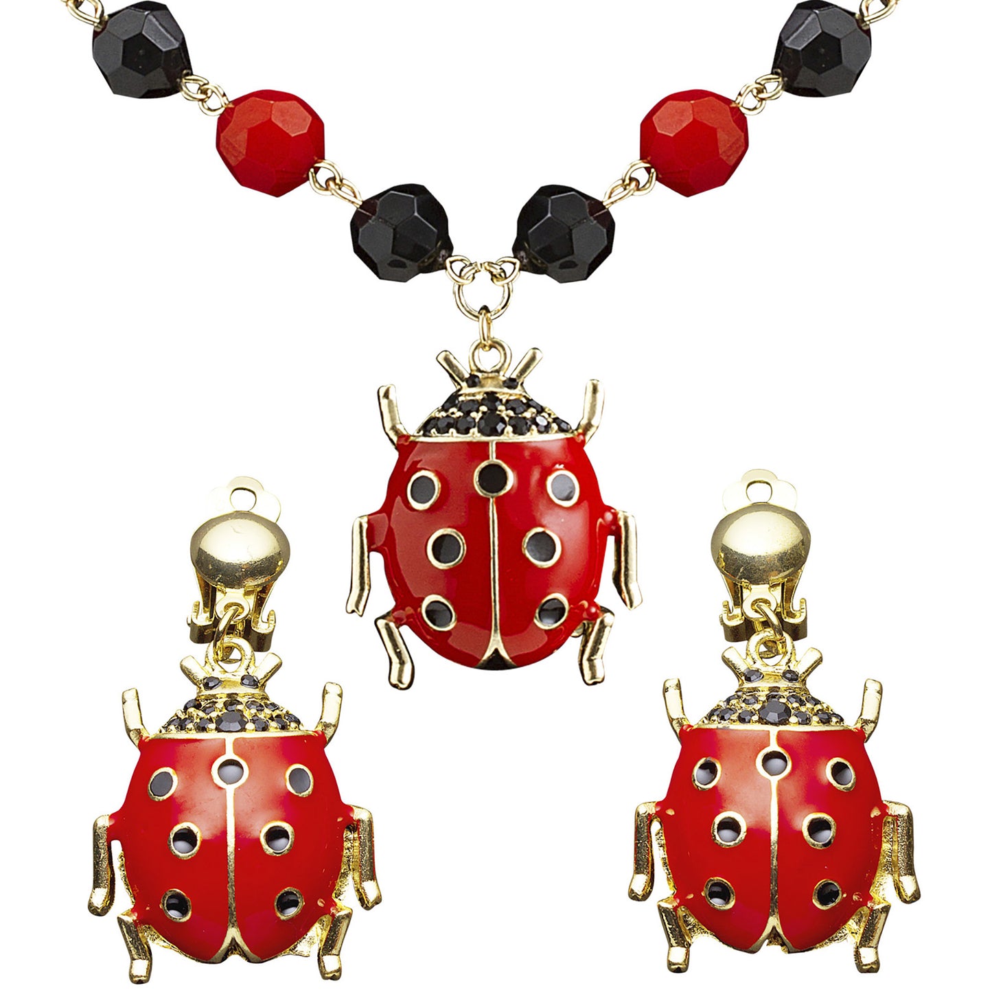 "SET KETTE UND OHRRINGE MARIENKÄFER" – Vorderansicht