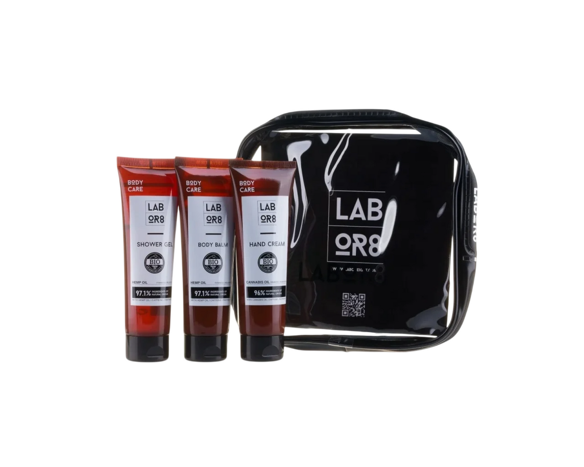 LABOR8 Hemp Pflege-Set mit Handcreme, Körperbalsam und Duschgel, 3 x 75 ml