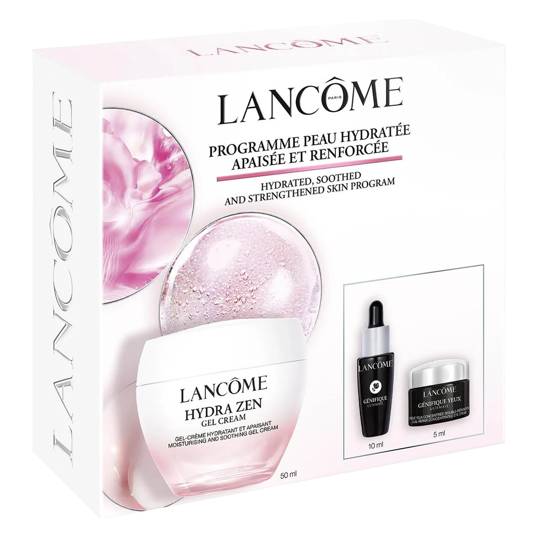 Set Lancome: Hydra Zen, Soothing & Moisturizing, Daily, Gel Cream, For Face, 50 ml + Advanced Genifique, Anti-Aging, Serum, For Face, 10 ml + Genifique Ultimate, Revitalising, Day & Night, Eye Cream, 5 ml *Miniature