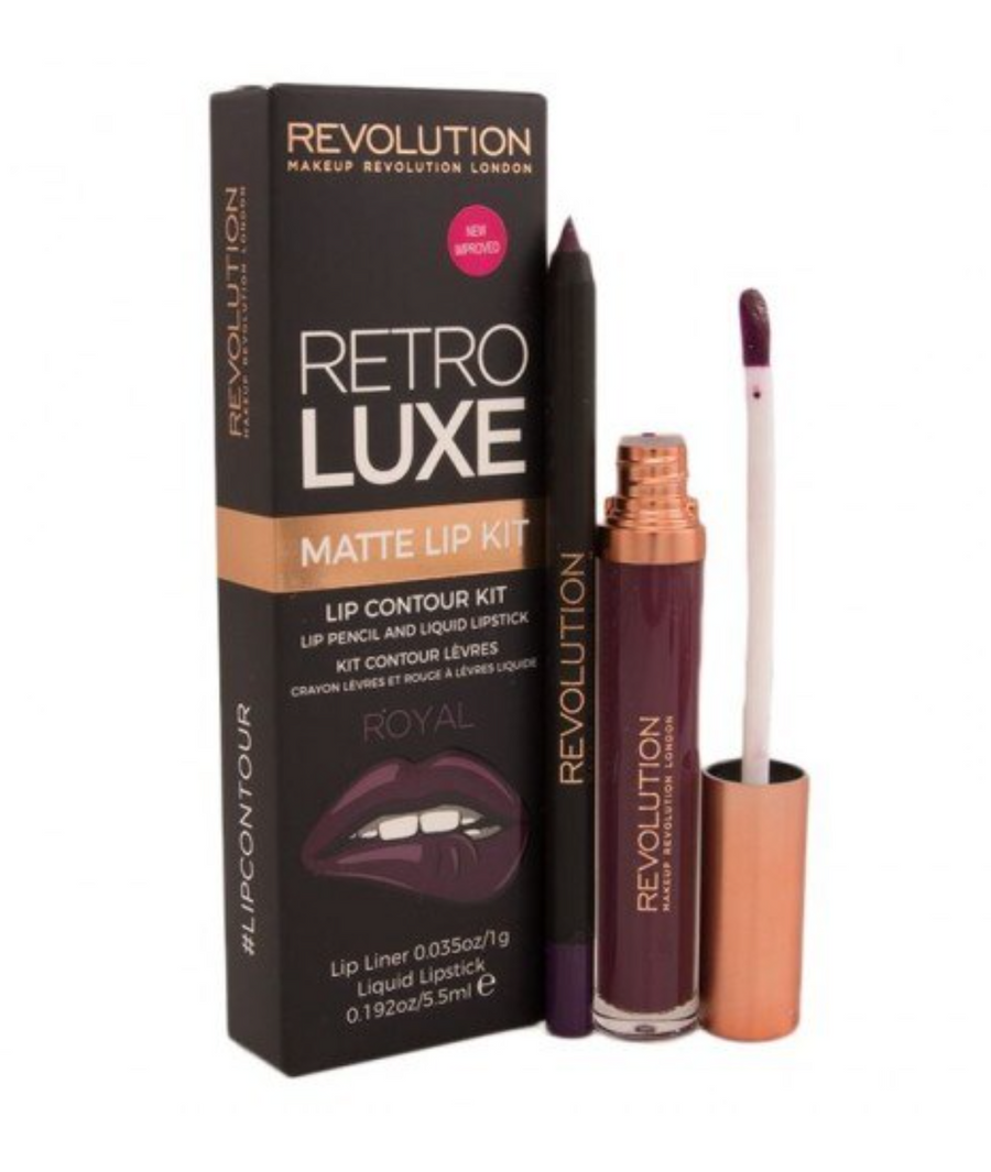 Makeup Revolution Schminkset Set Makeup Revolution: Retro Luxe, Matte, Liquid Lipstick, Royal, 5.5 ml + Retro Luxe, Lip Liner