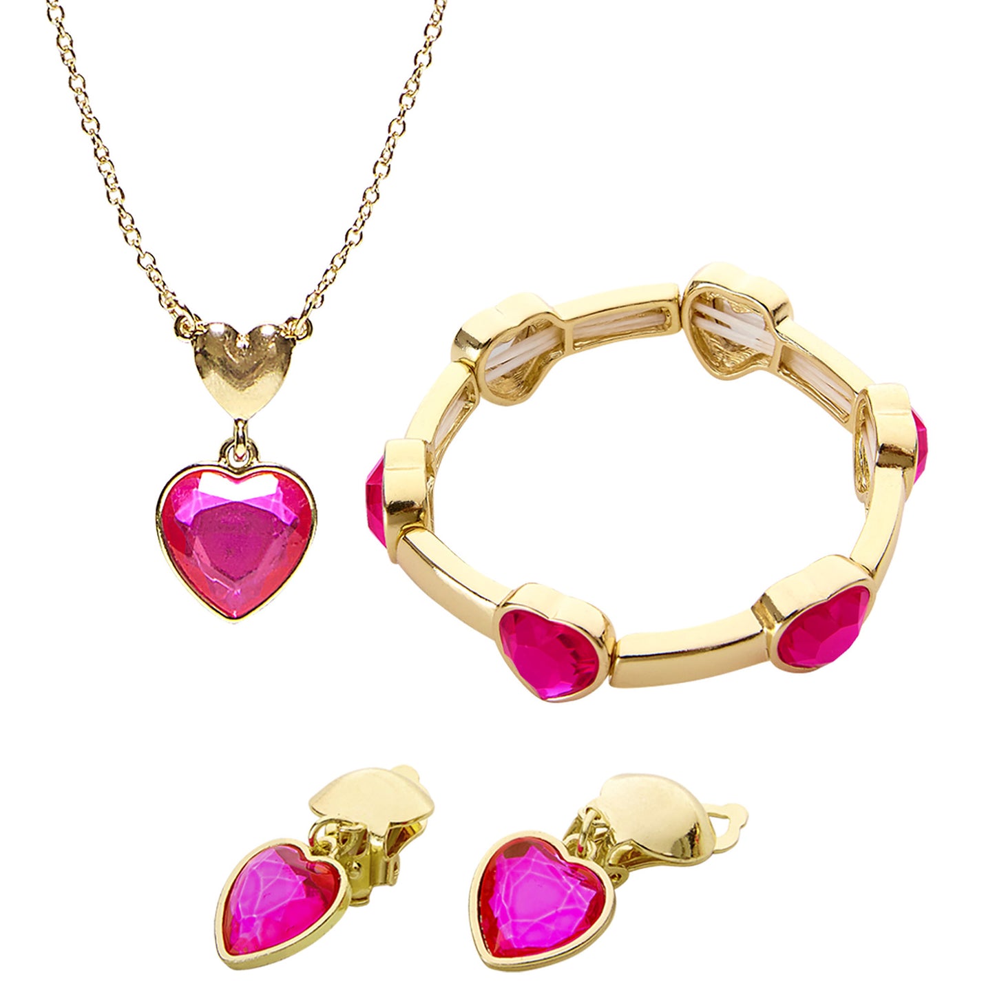 "SET MIT GOLDENER KETTE, OHRRINGE UND ARMBAND MIT ROSAFARBENEN STRASSJUWELEN" – Vorderansicht