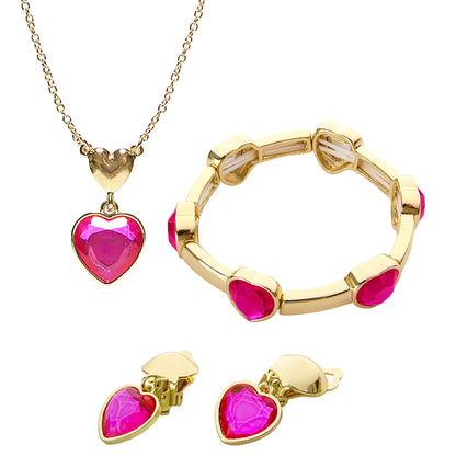 "SET MIT GOLDENER KETTE, OHRRINGE UND ARMBAND MIT ROSAFARBENEN STRASSJUWELEN" – Vorderansicht