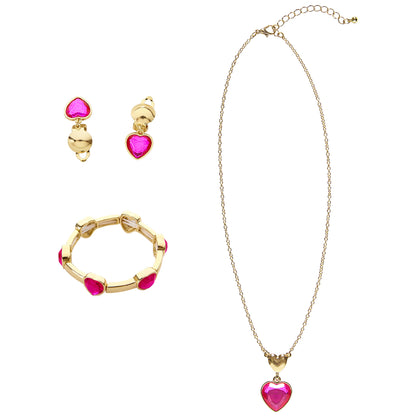 "SET MIT GOLDENER KETTE, OHRRINGE UND ARMBAND MIT ROSAFARBENEN STRASSJUWELEN" – Detailansicht