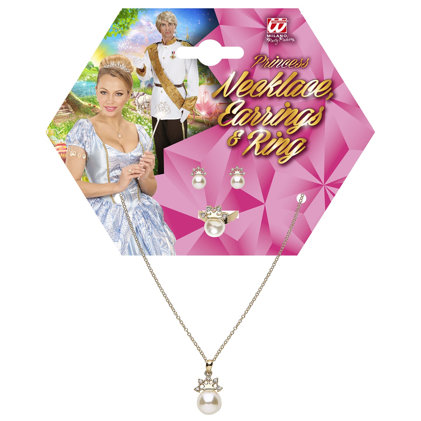 "SET MIT GOLDENER KETTE, OHRRINGE UND RING MIT PERLEN UND STRASSKRONE" – Ansicht 3