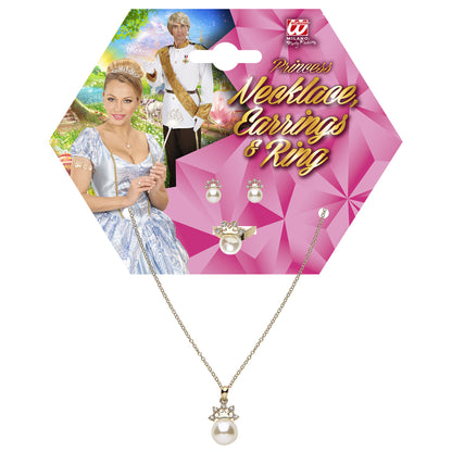 "SET MIT GOLDENER KETTE, OHRRINGE UND RING MIT PERLEN UND STRASSKRONE" – Ansicht 3