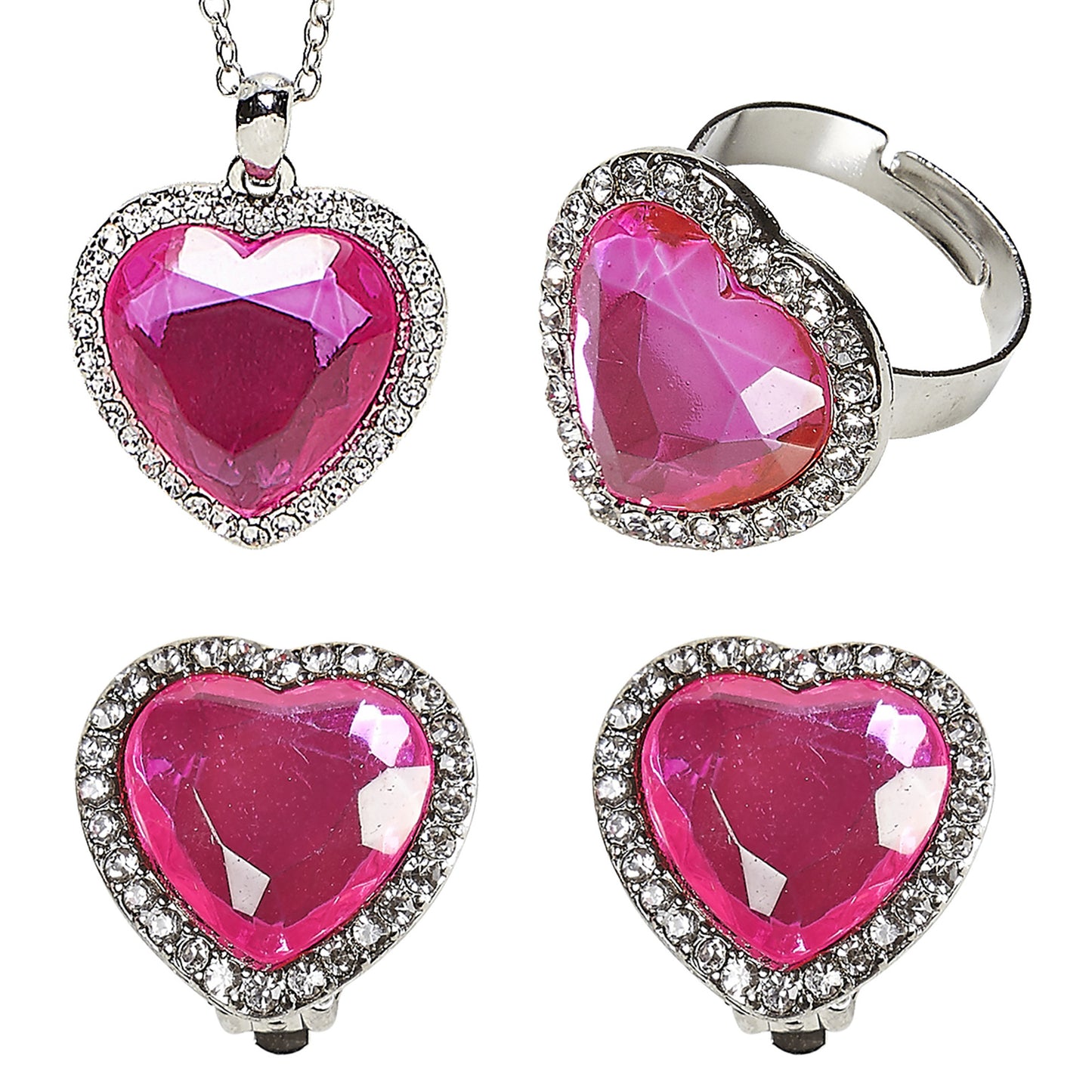 "SET MIT GOLDENER KETTE, OHRRINGE UND RING MIT ROSAFARBENEN STRASSJUWELEN" – Vorderansicht