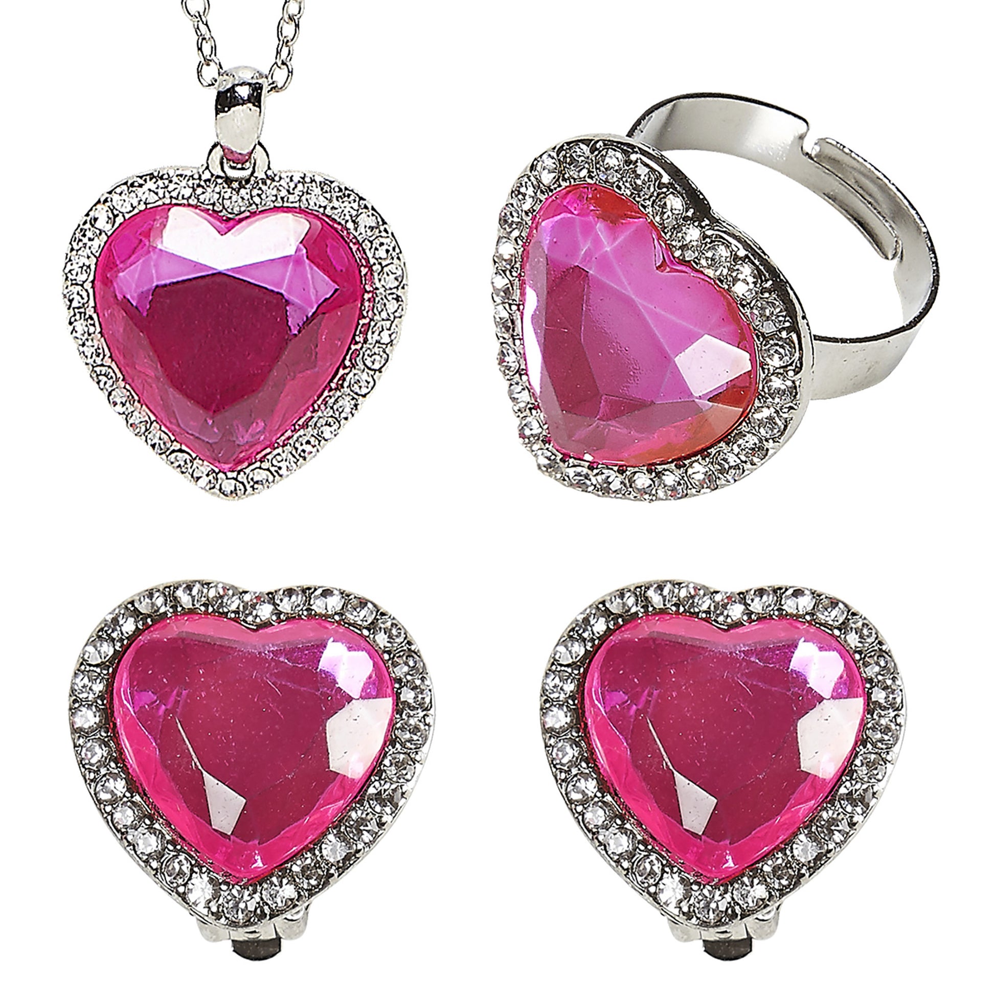 "SET MIT GOLDENER KETTE, OHRRINGE UND RING MIT ROSAFARBENEN STRASSJUWELEN" – Vorderansicht