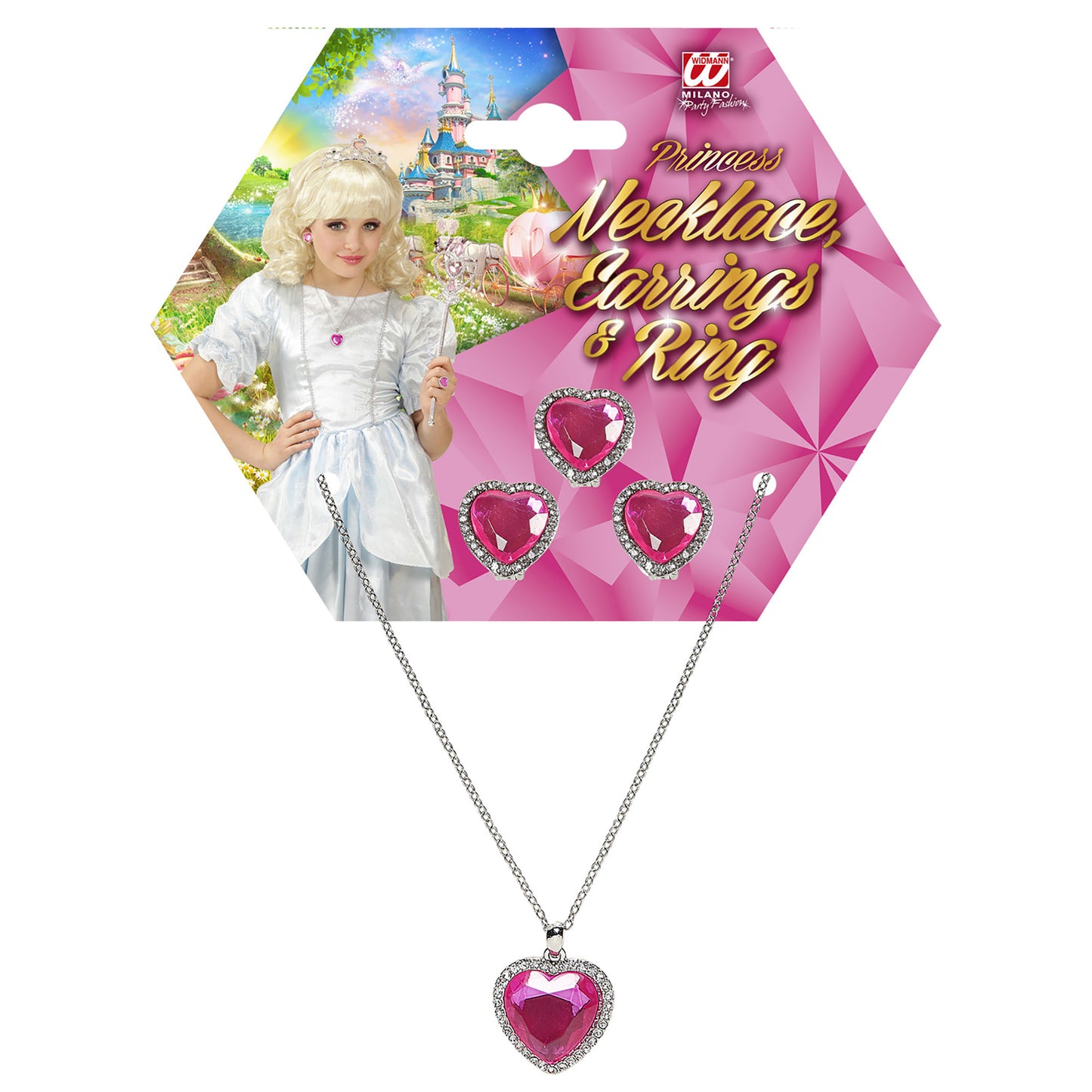 "SET MIT GOLDENER KETTE, OHRRINGE UND RING MIT ROSAFARBENEN STRASSJUWELEN" – Ansicht 3