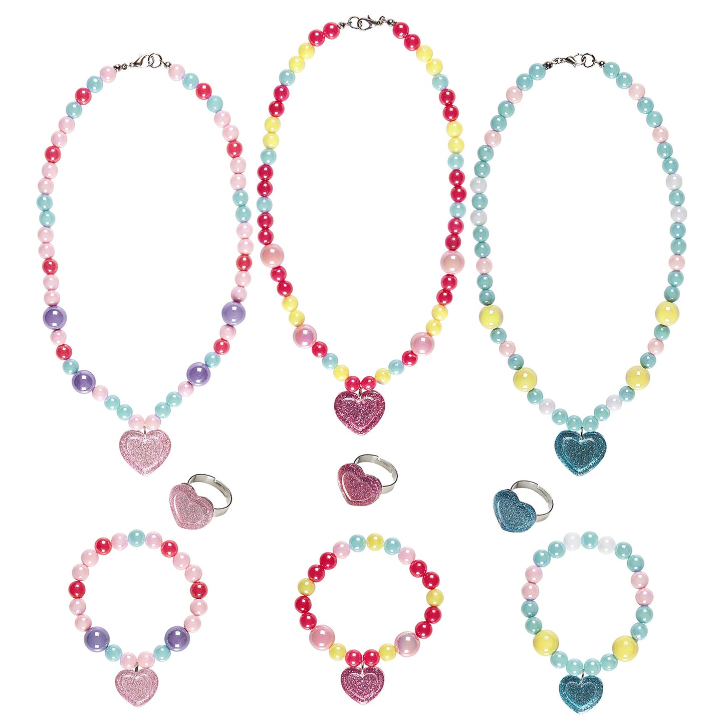 "SET MIT KETTE, OHRRINGE UND RING MIT PERLEN UND HERZ" sort. In 3 Farben – Detailansicht
