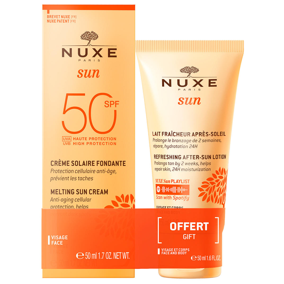 Set Nuxe: Sun, UV Protection, Sunscreen Cream, For Face, SPF 50, 50 ml + Sun, Sun Protection, After-Sun Lotion, 50 ml