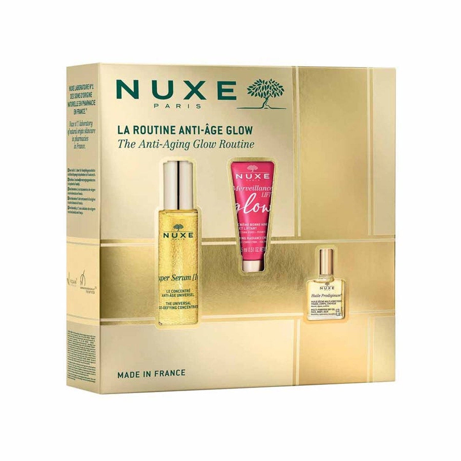 Nuxe Hautpflegeset Anti-Aging Glow Routine Set Nuxe: Super Serum [10], Vegan, Anti-Ageing, Day & Night, Serum, For Face & Nec