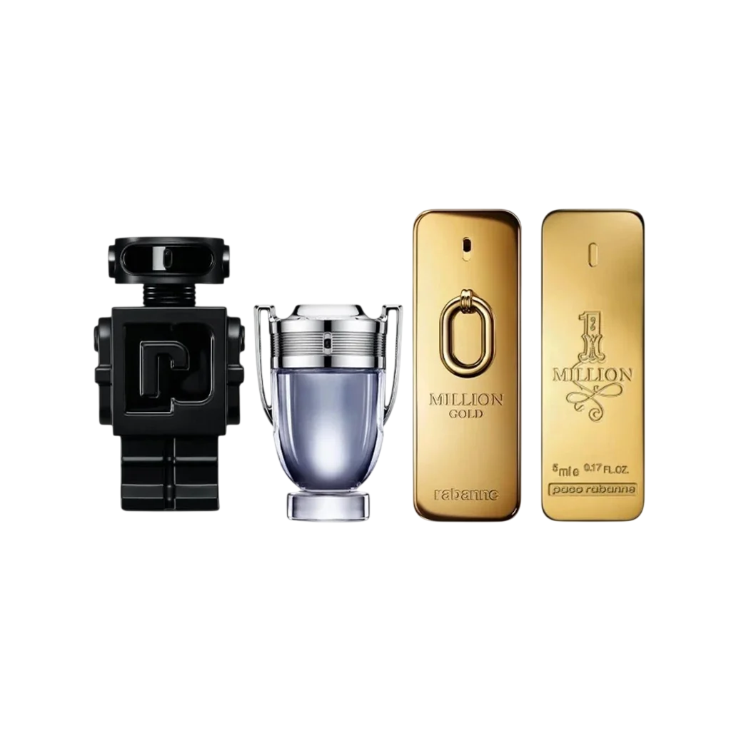 Set Paco Rabanne: 1 Million, Eau De Toilette, For Men, 5 ml *Miniature + Million Gold, Eau De Parfum, For Men, 5 ml *Miniature + Invictus, Eau De Toilette, For Men, 5 ml *Miniature + Phantom, Parfum, For Men, 5 ml *Miniature