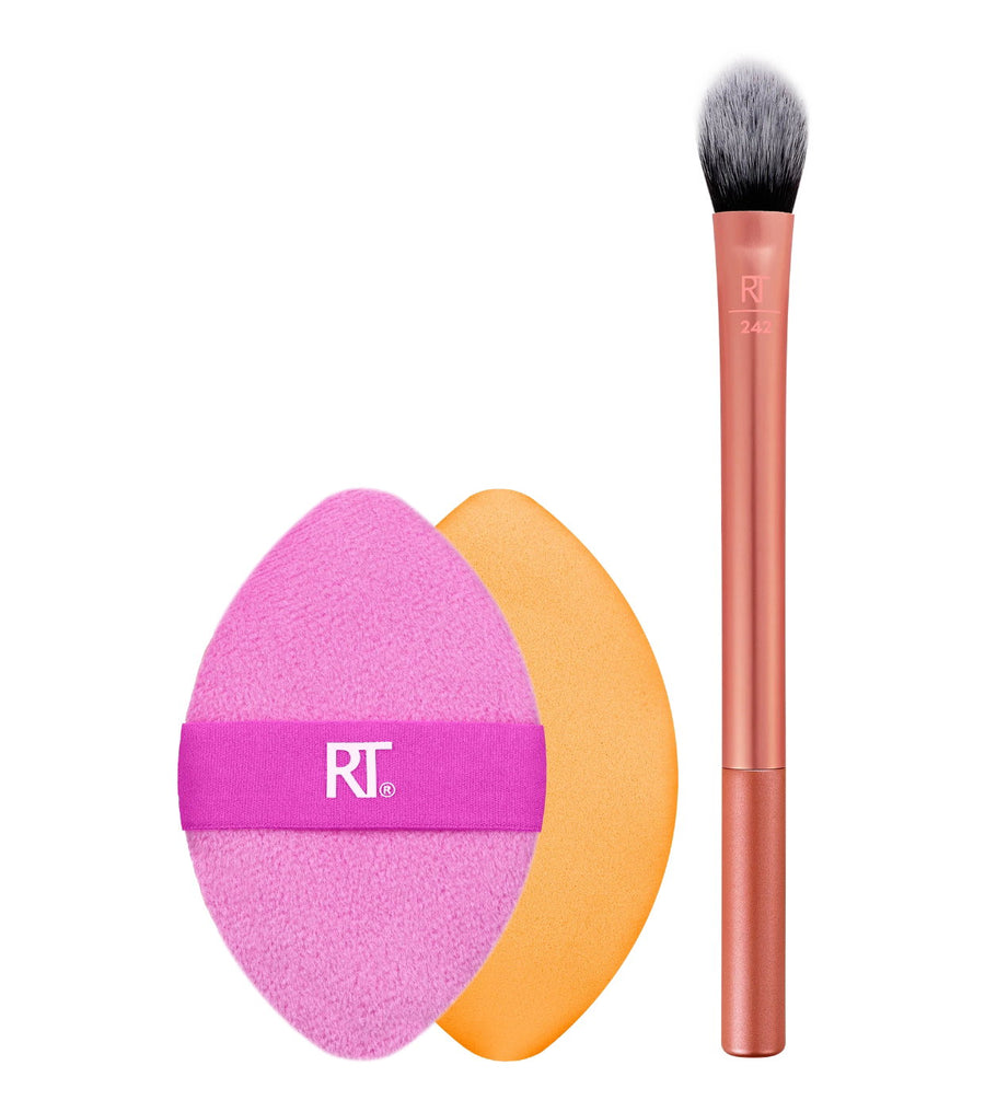 Real Techniques Make-up-Schwamm- und Pinsel-Set mit Miracle Makeup Sponge in Pink und Orange sowie Eyeshadow Brush 242