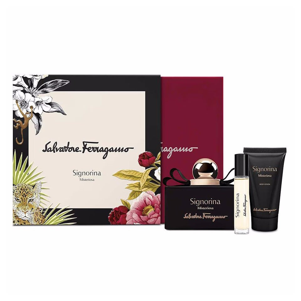 Set Salvatore Ferragamo: Signorina Misteriosa, Eau De Parfum, For Women, 100 ml + Signorina Misteriosa, Eau De Parfum, For Women, 10 ml + Signorina Misteriosa, Hydrating, Body Lotion, 50 ml