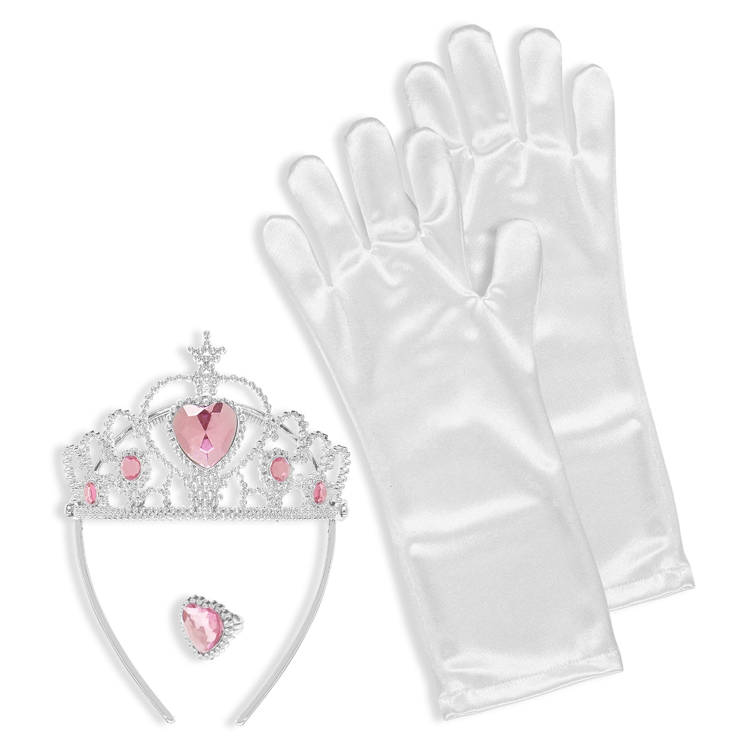 "SET SCHNEEPRINZESSIN" (Tiara, Handschuhe, Ring) – Vorderansicht