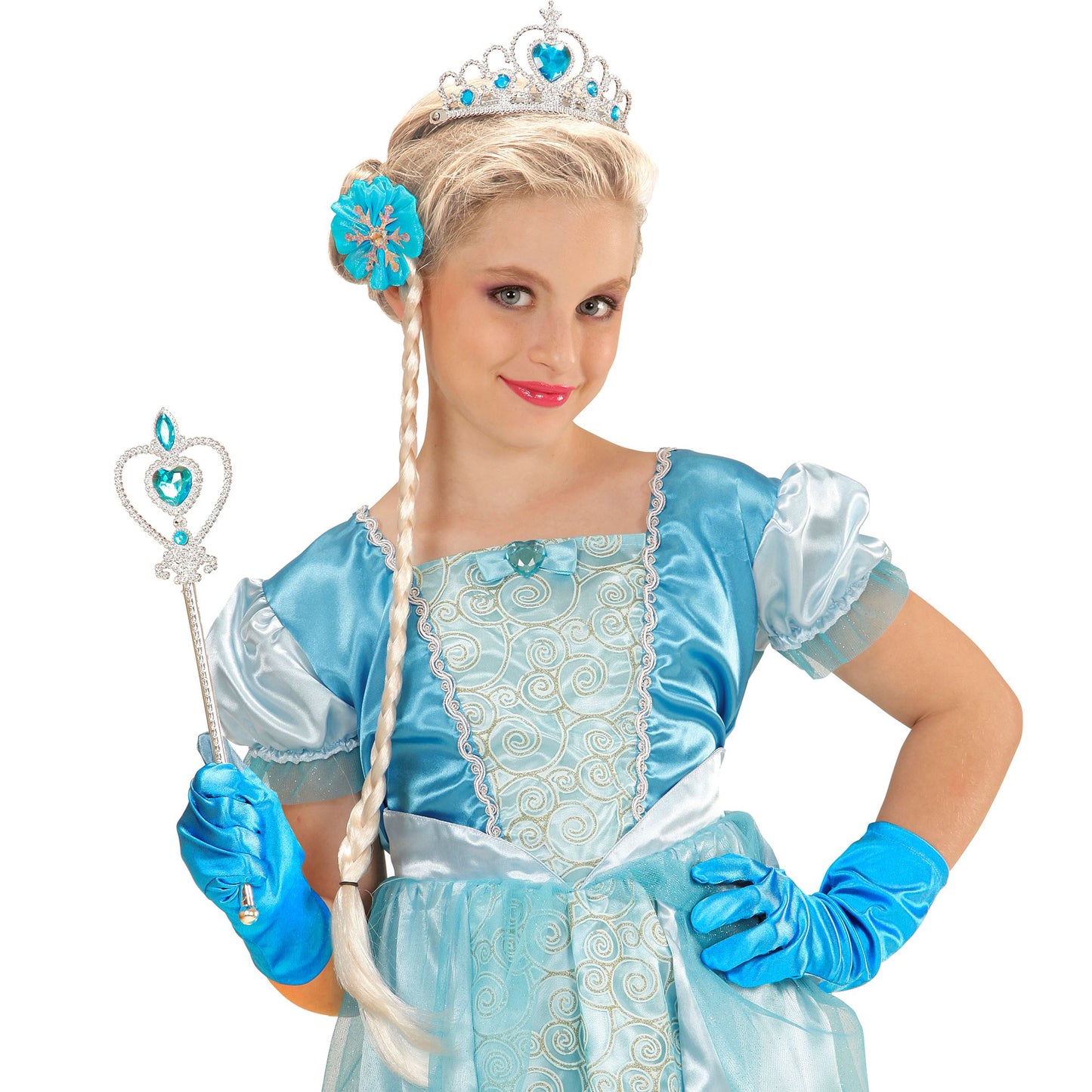 "SET SCHNEEPRINZESSIN" (Tiara, Zopf, Handschuhe, Prinzessinnenstab) – Ansicht 3