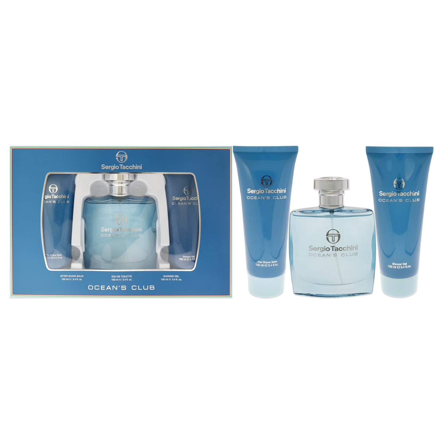 Set Sergio Tacchini: Ocean's Club, Eau De Toilette, For Men, 100 ml + Ocean's Club, Cleansing & Refreshing, Shower Gel, For All Skin Types, 100 ml + Ocean's Club, Soothing, Moisturising & Protecting, After-Shave Balm, 100 ml