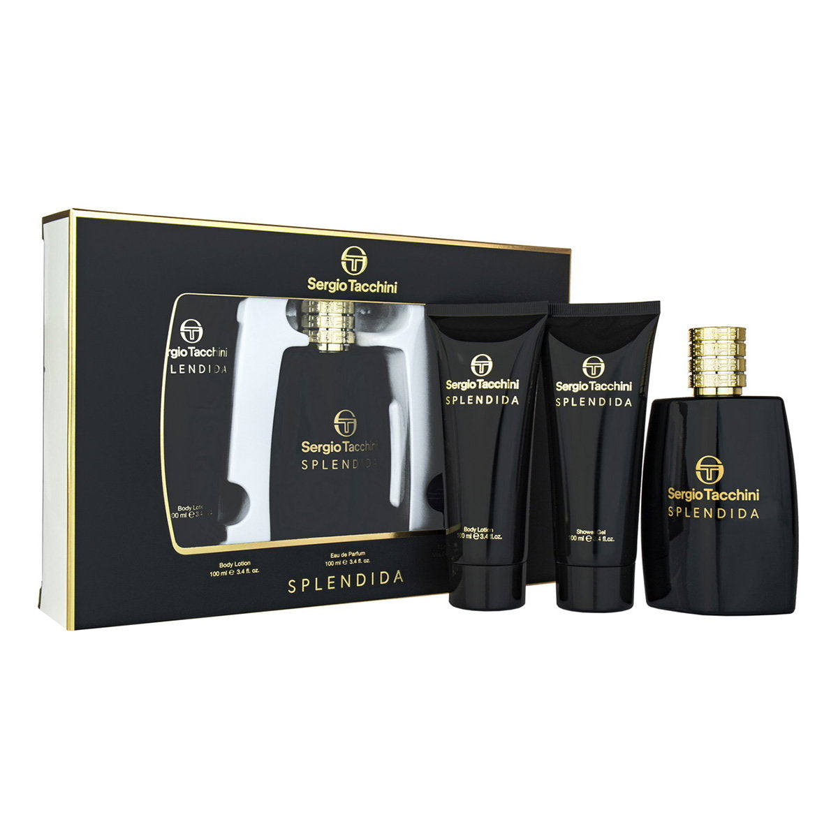 Set Sergio Tacchini: Splendida, Eau De Parfum, For Women, 100 ml + Splendida, Hydrating, Daily, Body Lotion, 100 ml + Splendida, Cleansing & Refreshing, Shower Gel, For All Skin Types, 100 ml