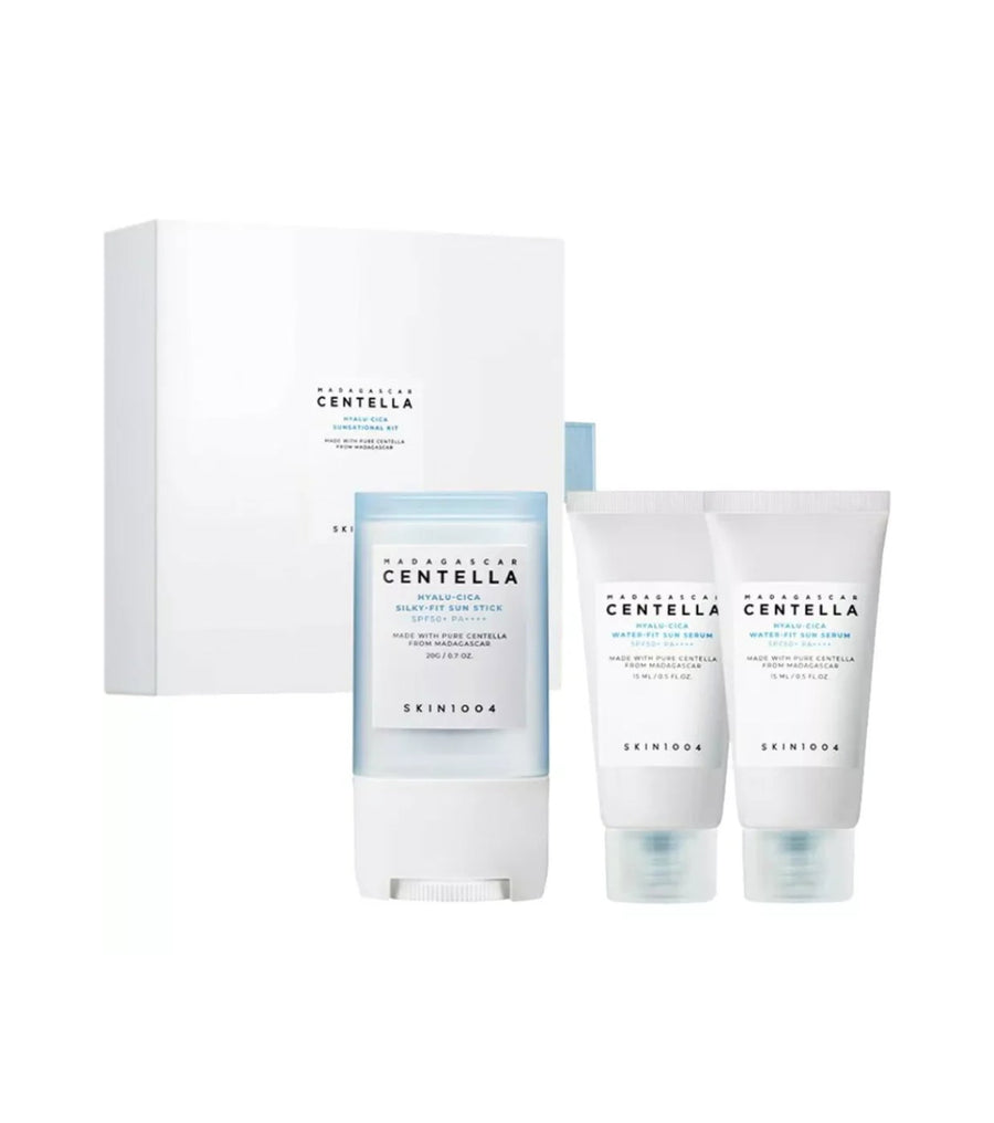 Madagascar Centella Hyalu-Cica Sunsational Set Skin1004: Madagascar Centella Hyalu-Cica, Sunscreen Stick, SPF 50+, 20 ml + Set Duo, Madagascar Centella Hyalu-Cica, Hydrating & Protecting, Before Sun Exposure, Serum, For Face, SPF 50, 2 pcs, 100 ml