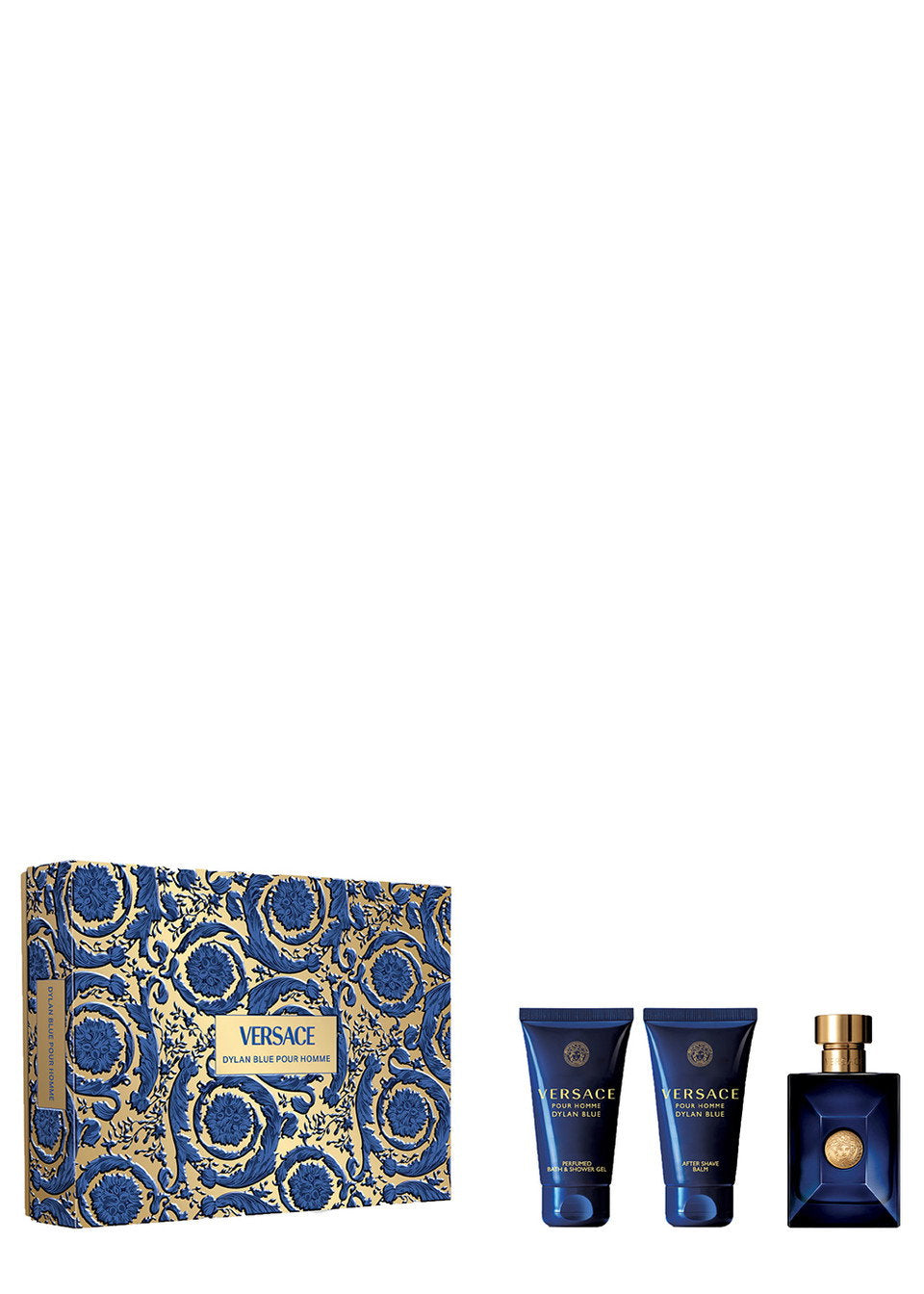 Set Versace: Dylan Blue, Eau De Toilette, For Men, 50 ml + Dylan Blue, Calming, After-Shave Balm, 50 ml + Dylan Blue, Shower Gel, For All Skin Types, 50 ml