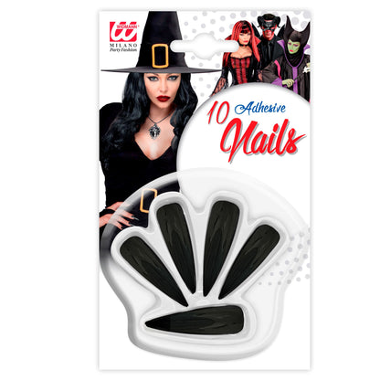 set von "10 FINGERNÄGEL GRUSELIG SCHWARZ" mit 10 Klebelaschen – Vorderansicht