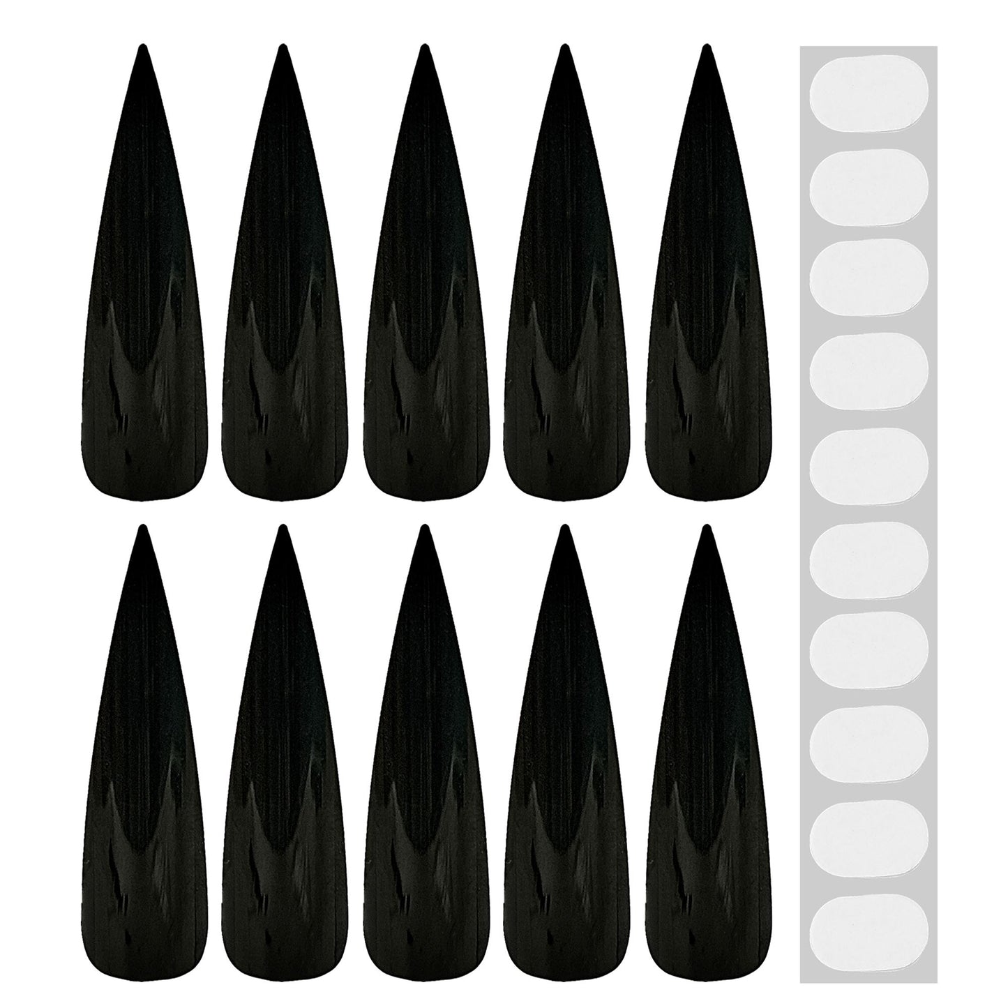 set von "10 FINGERNÄGEL GRUSELIG SCHWARZ" mit 10 Klebelaschen – Detailansicht